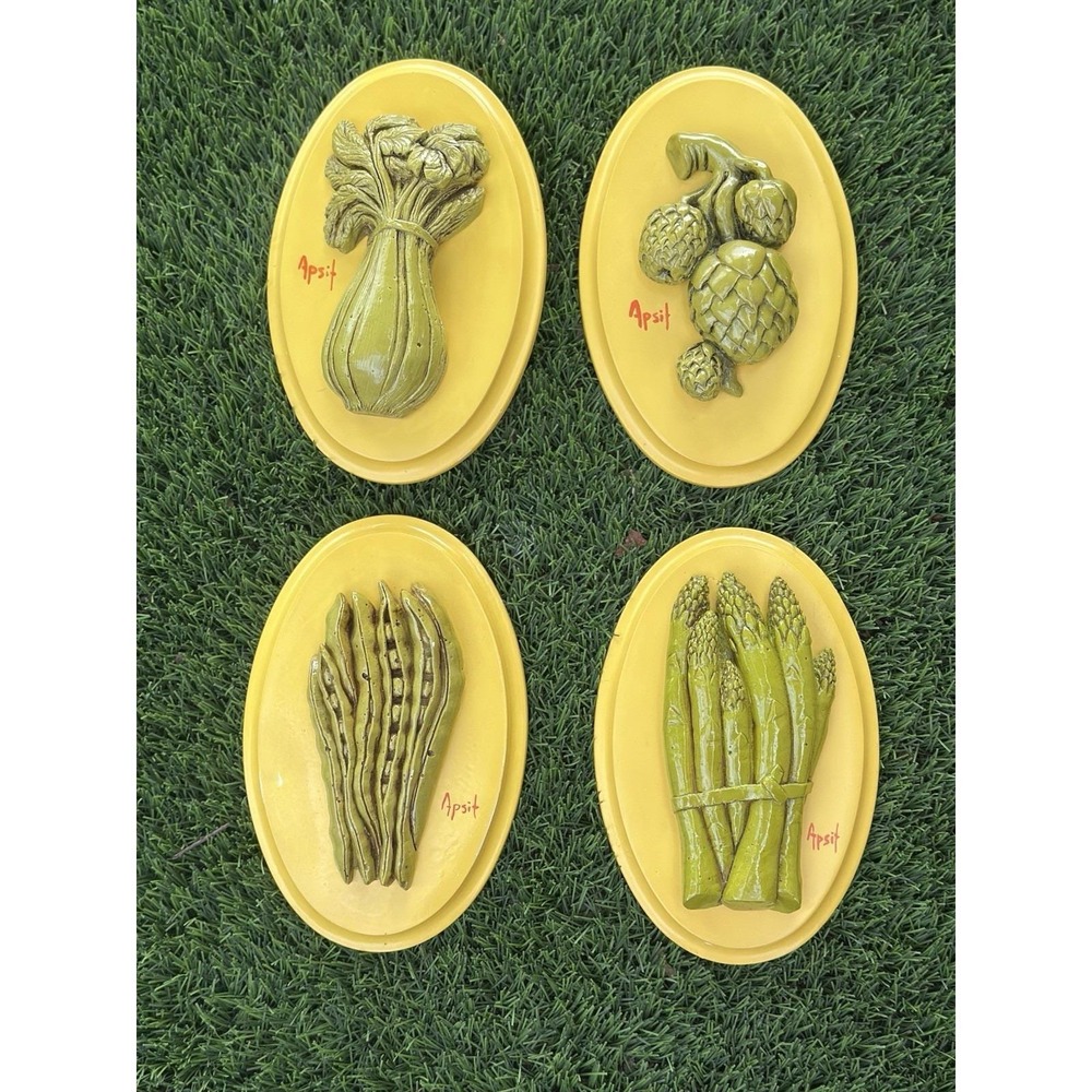 Vintage Apsit Bros California Vegetable Wall Plaques Set of 4 1970s Kitchen